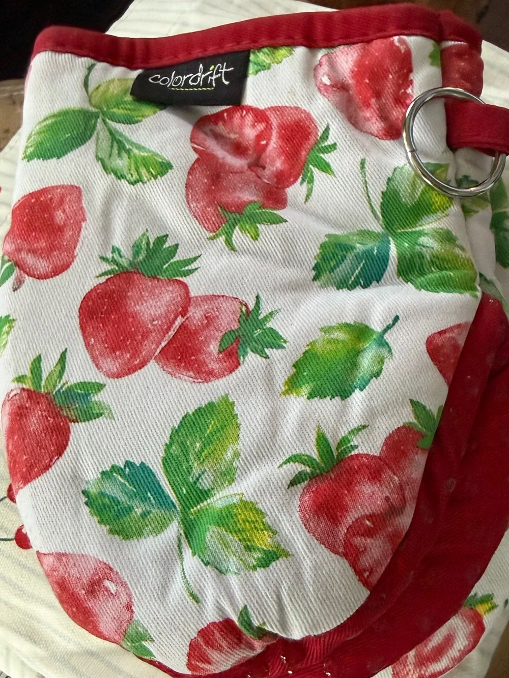 colordrift Strawberry Print Mini Oven Mitts - Pink & Green